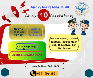 Tuyển dụng 10 bảo vệ làm việc tại Tân Uyên- Bình Dương